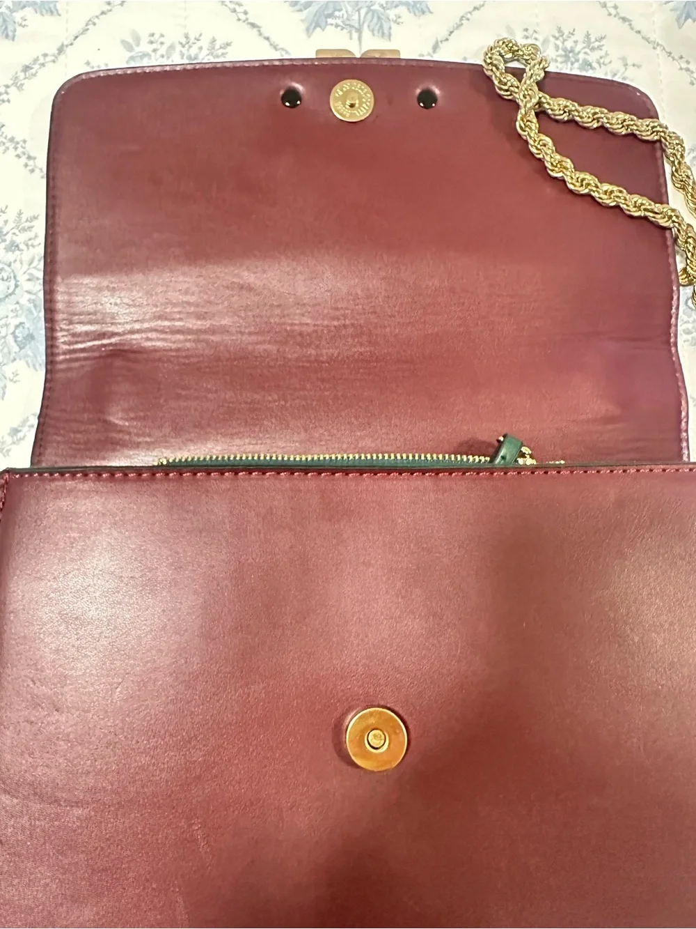 Tory Burch Burgundy Leather Shoulder Bag with Gold Chain